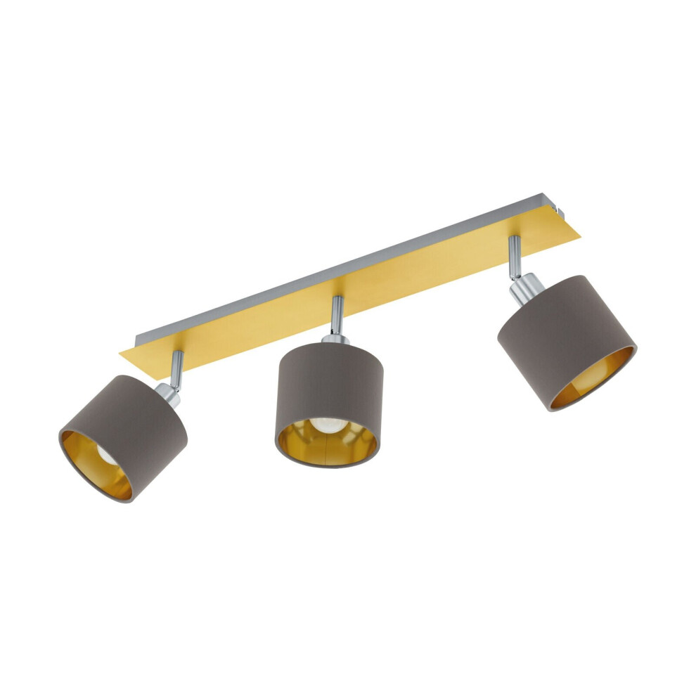 Loops Flush Ceiling Brushed Brass Satin Nickel Shade Cappuccino Fabric E14 3X7w Light