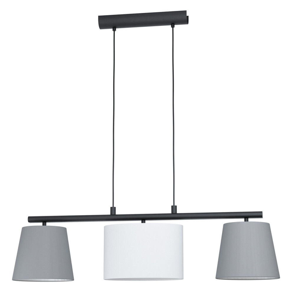 Pendant Ceiling Light Colour Black Shade Grey White Fabric Bulb E14 3x25W