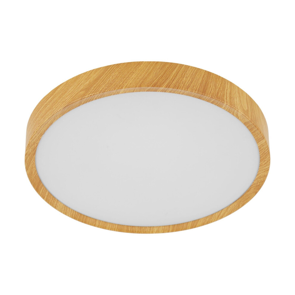 Loops Flush Ceiling Colour Natural Wood Look Shade Plastic Bulb Led 33.5W Light/White