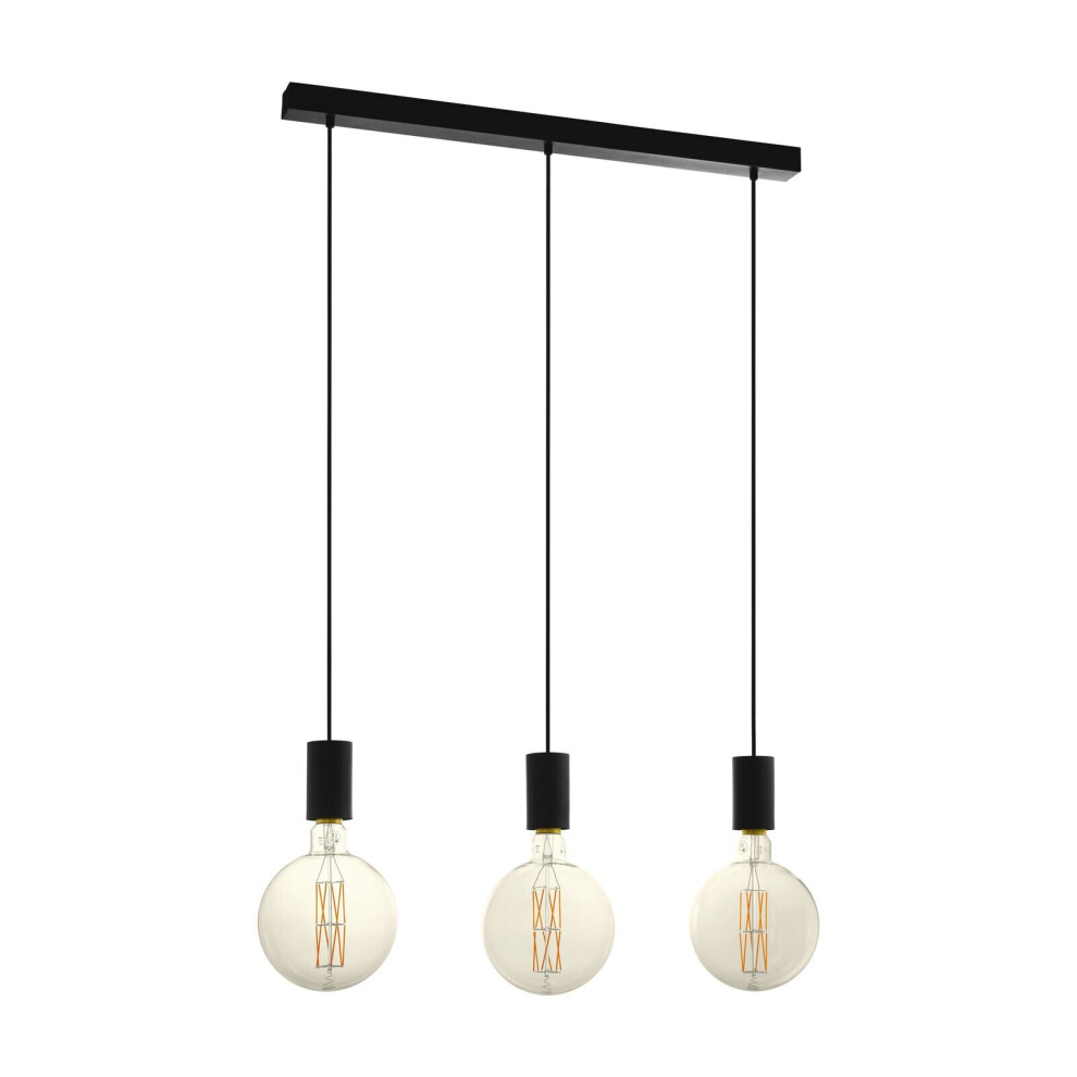 Loops Pendant Ceiling 3 Bulb In Line Design Colour Bulb E27 3X40w Light/Black