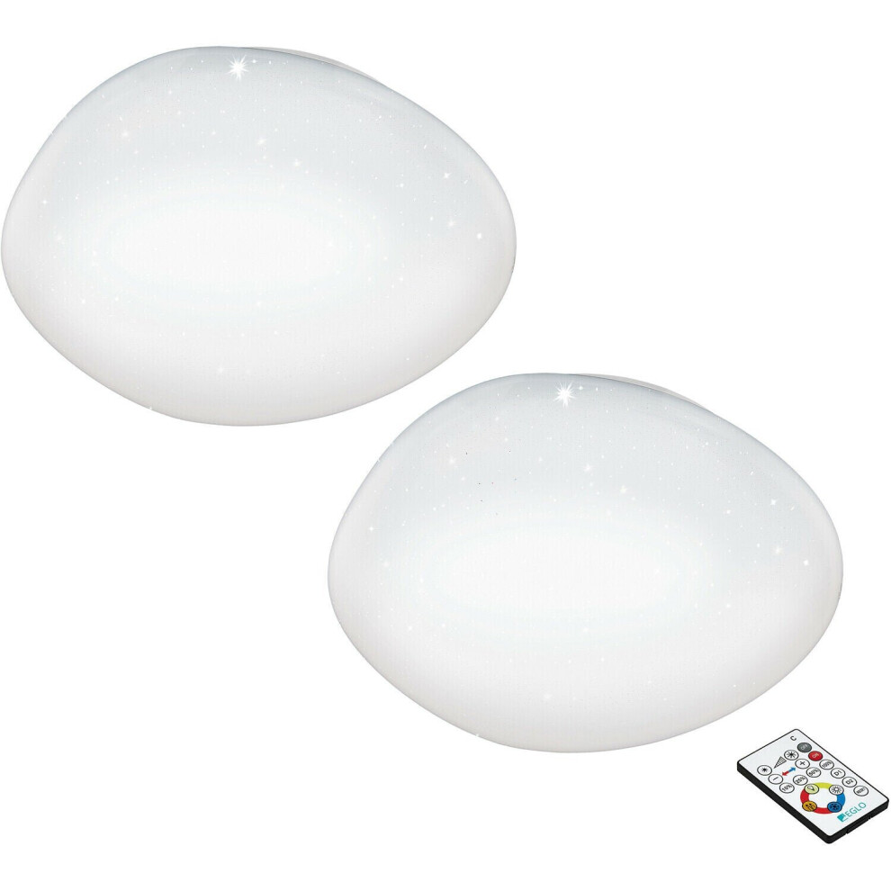 Loops 2 Pack Flush Ceiling Shade Plastic With Crystal Effect Led 21W Light/White