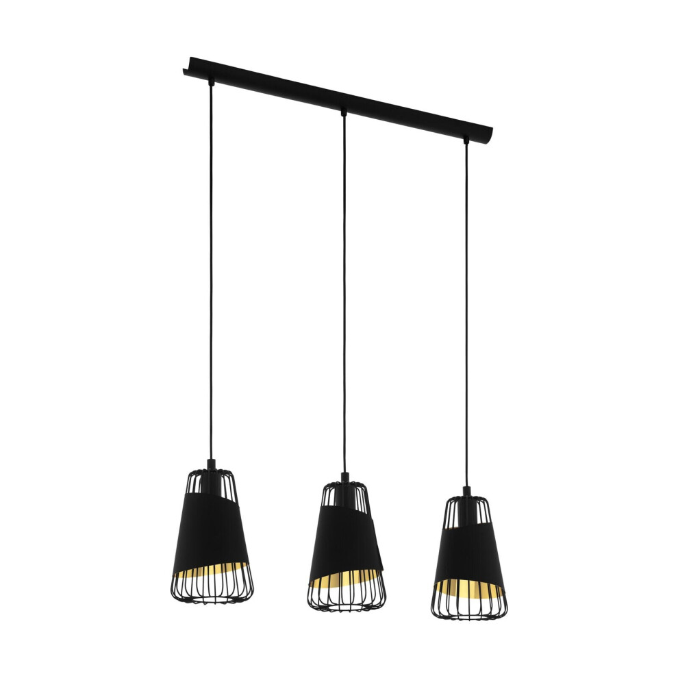 Loops Hanging Ceiling Pendant Light Black & Gold 3 X 60W E27 Kitchen Island Lamp