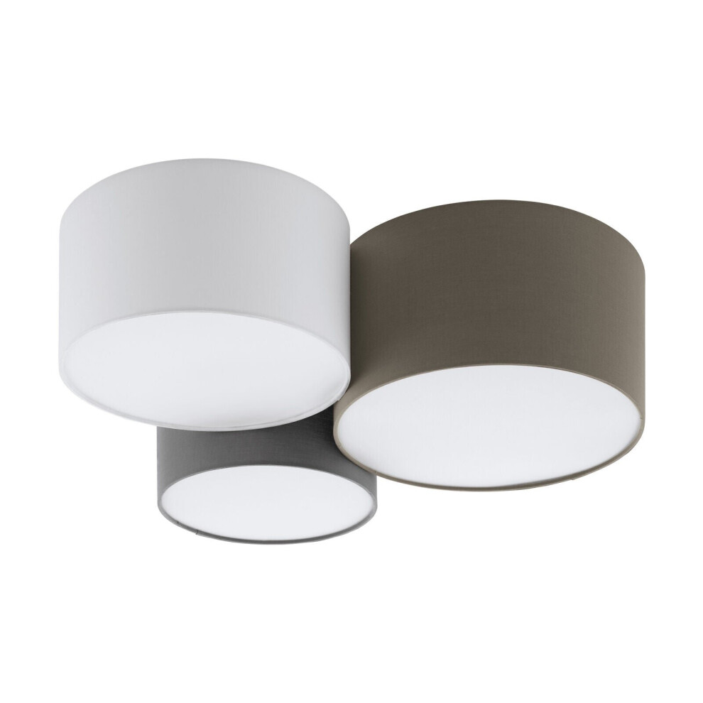 Loops Wall Flush Ceiling Brown Grey Fabric Bulb E27 3X60w Light/White/Anthracite