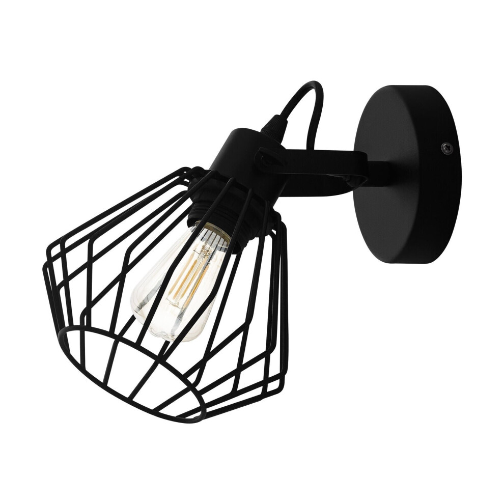 Loops Wall Flush Ceiling Light Colour Black Shade Open Wire Frame Bulb E27 1X40w