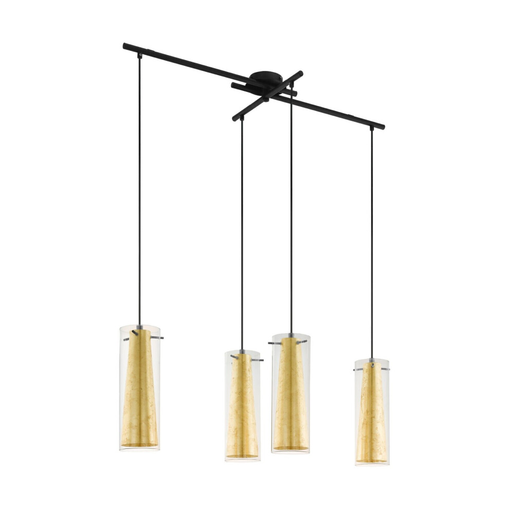Loops Pendant Ceiling Light Black Shade Inner Gold Outer Clear Glass Bulb E27 4X60w