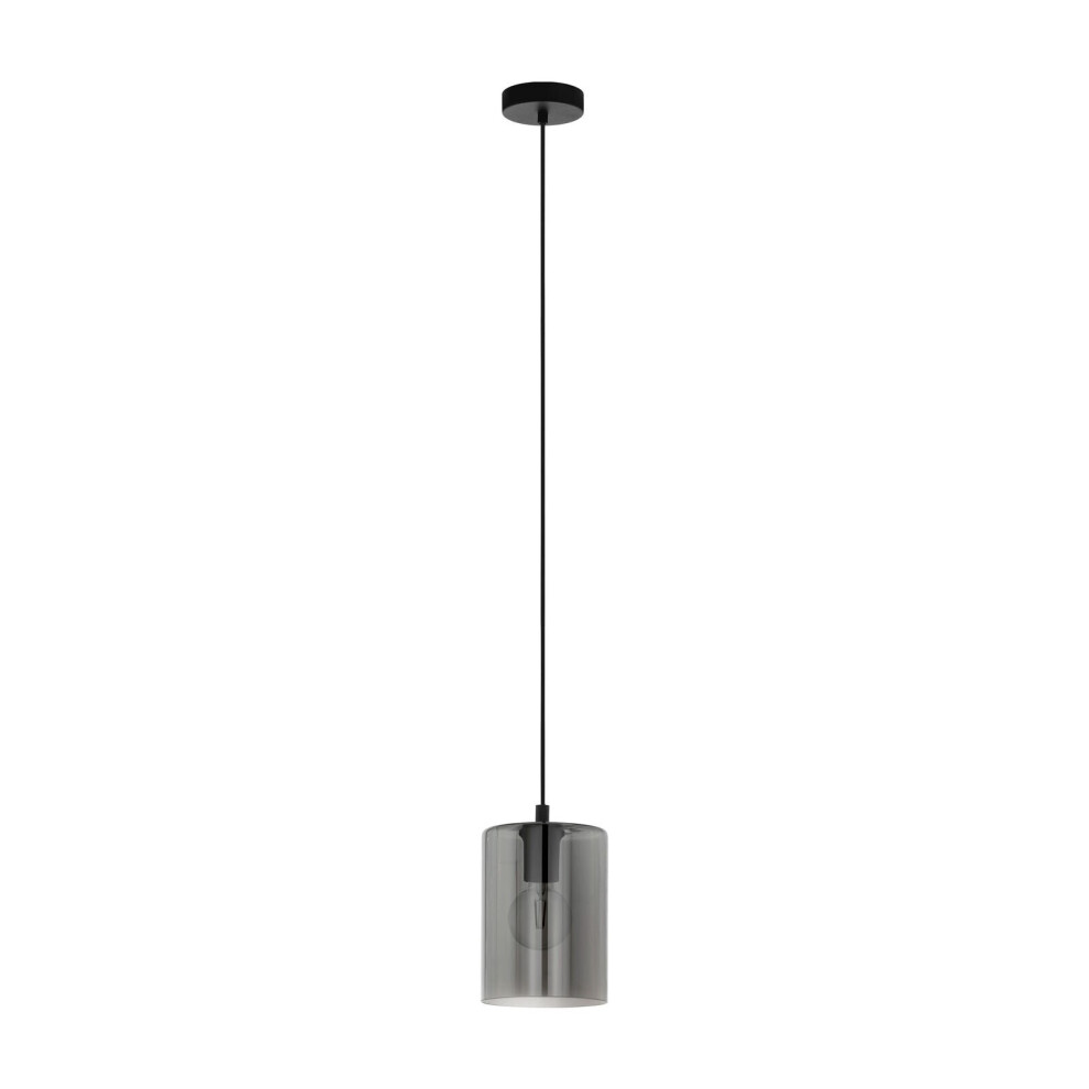 Pendant Light Colour Black Shade Black Transparent Smoked Glass Bulb E27 1x40W