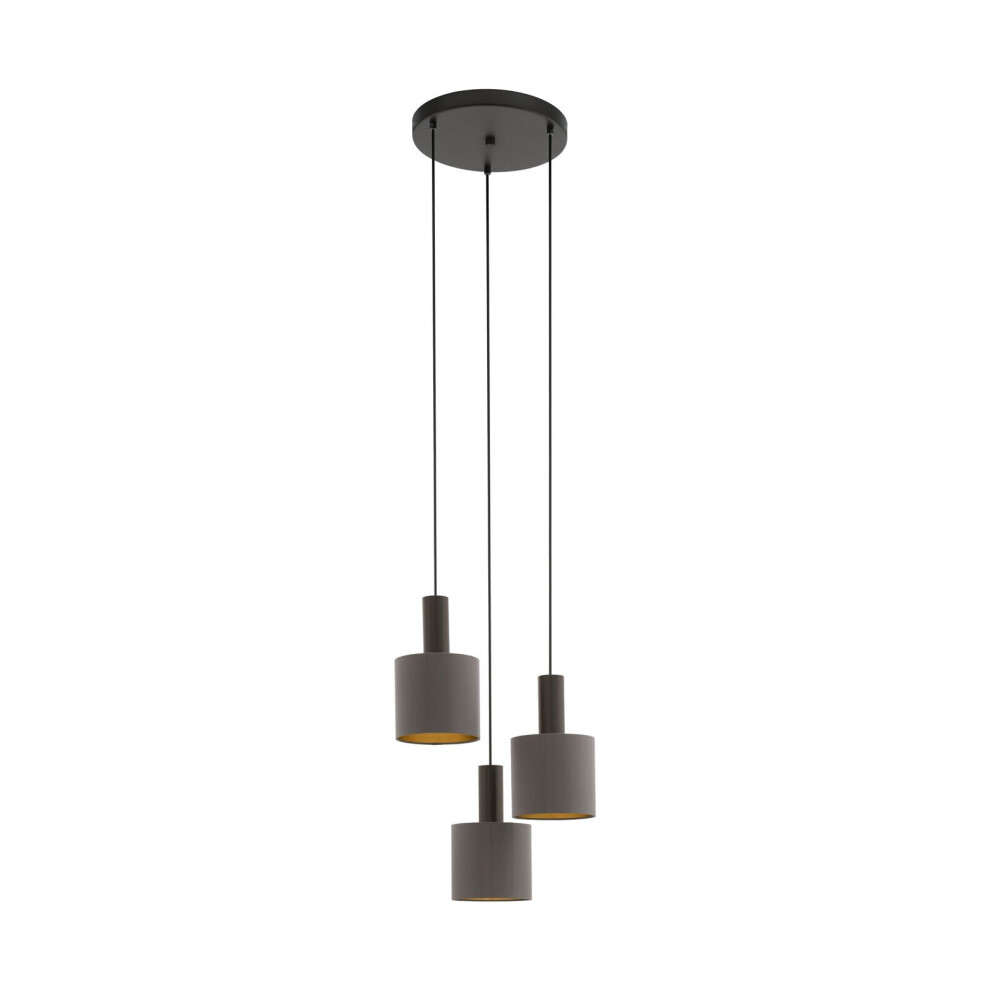 Loops Pendant Colour Shade Cappuccino Gold Fabric Bulb E27 3X60w Light/Dark/Brown