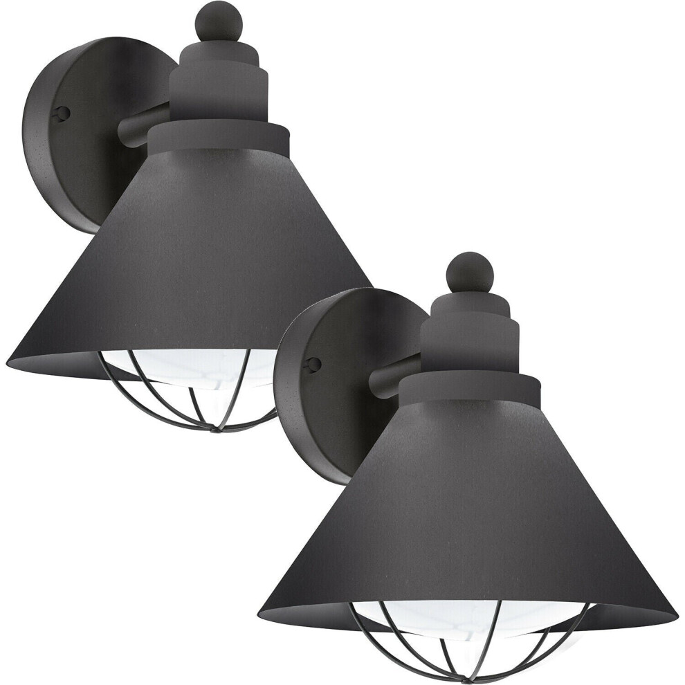 2 PACK IP44 Outdoor Wall Light Black Cage Fisherman Shade 40W E27 Porch Lamp