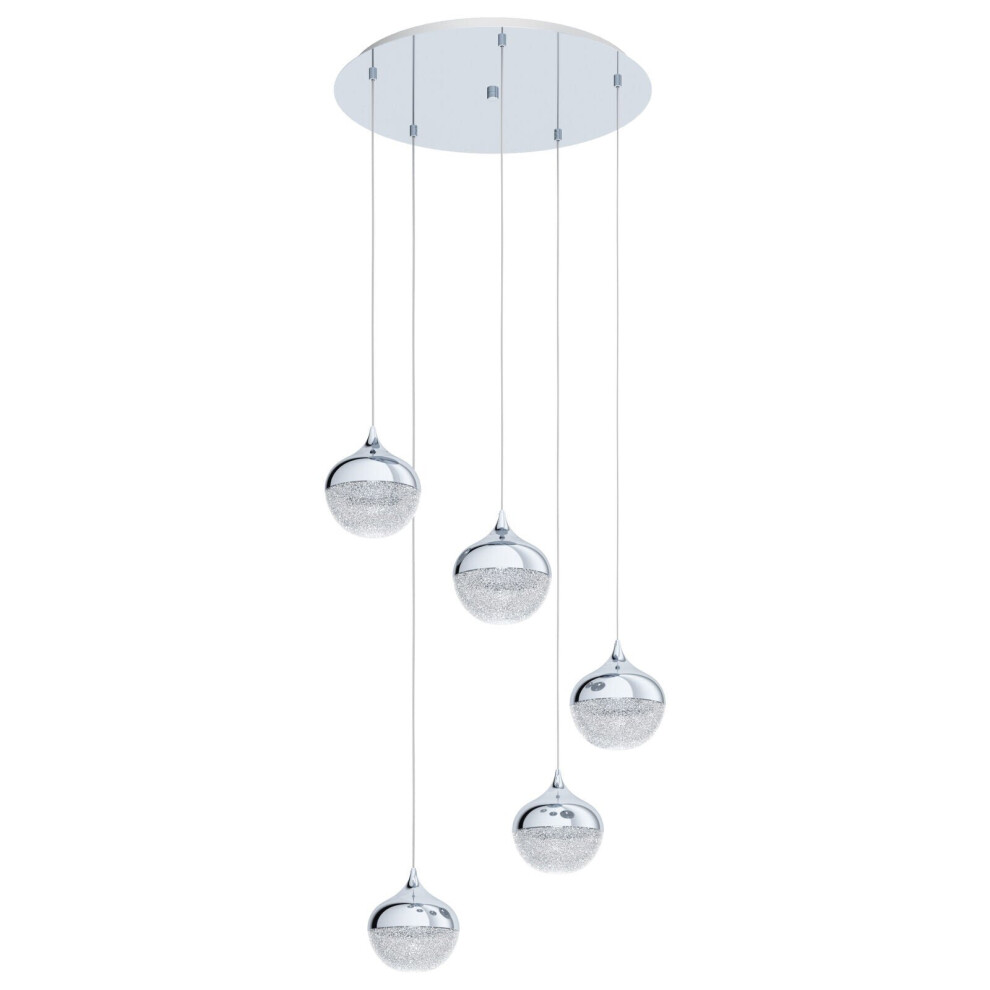 Pendant Light Colour Chrome Shade Granille White Clear Plastic Bulb E14 5x25W