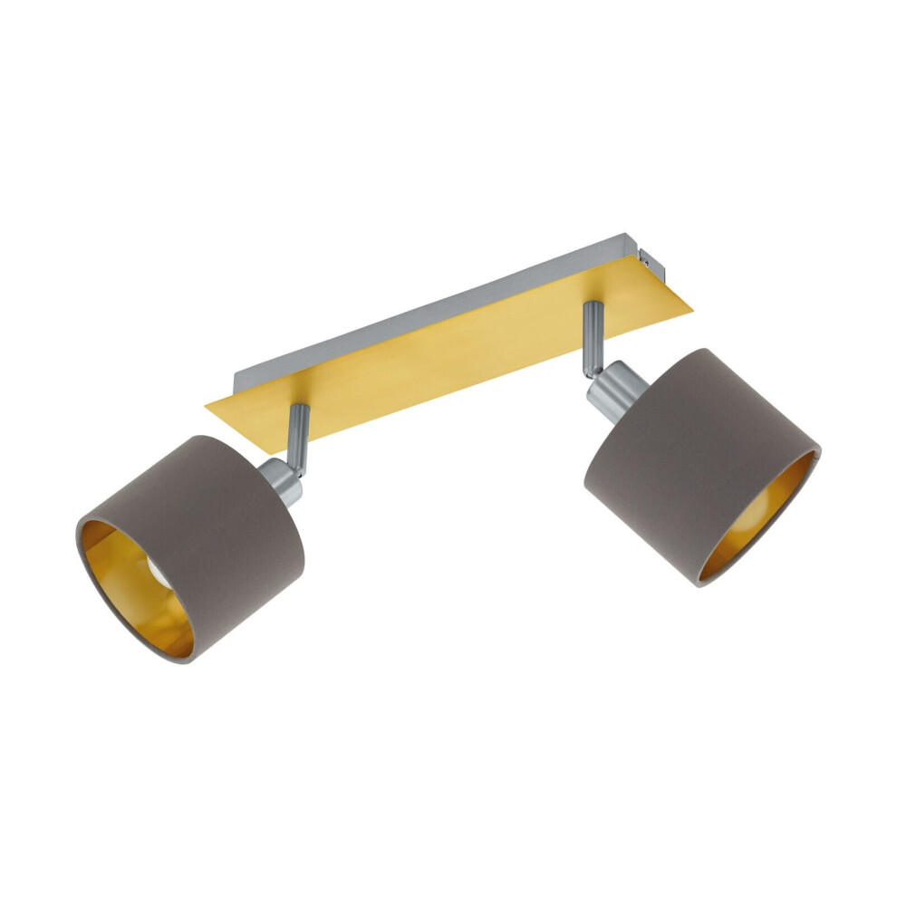 Loops Flush Ceiling Brushed Brass Satin Nickel Shade Cappuccino Fabric E14 2X7w Light