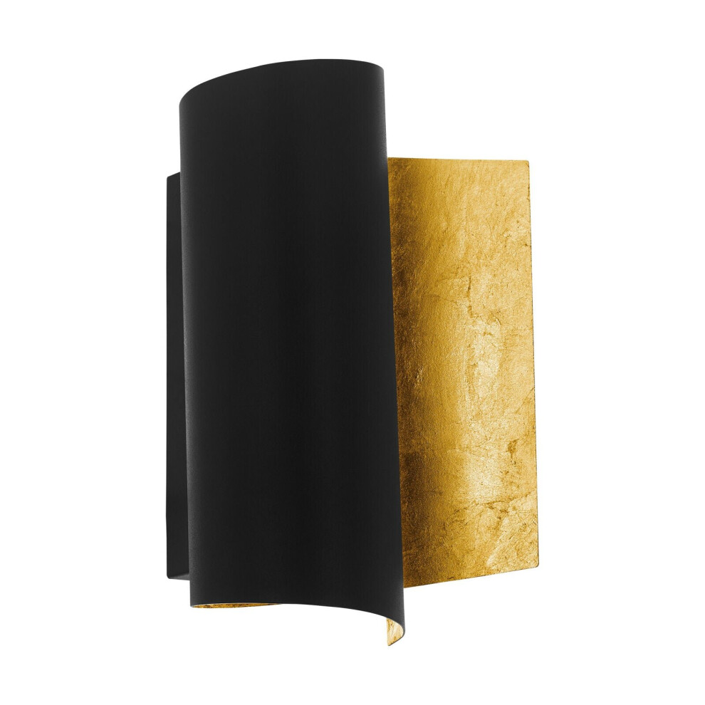 Loops Modern Wall Light Colour Black Gold Curved & Rounded Shade Bulb E27 1X40w