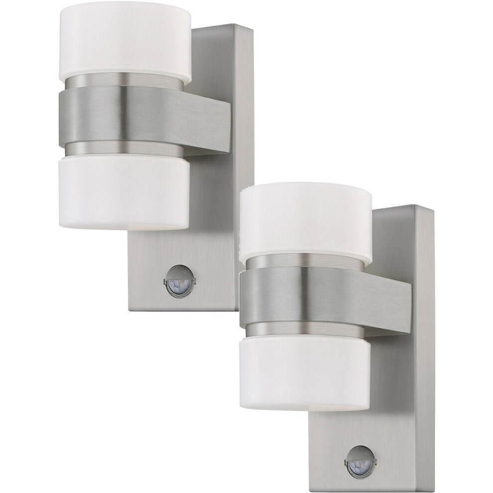 Loops 2 Pack Ip44 Outdoor Wall Light & Pir Sensor Stainless Steel & Silver 6W Led