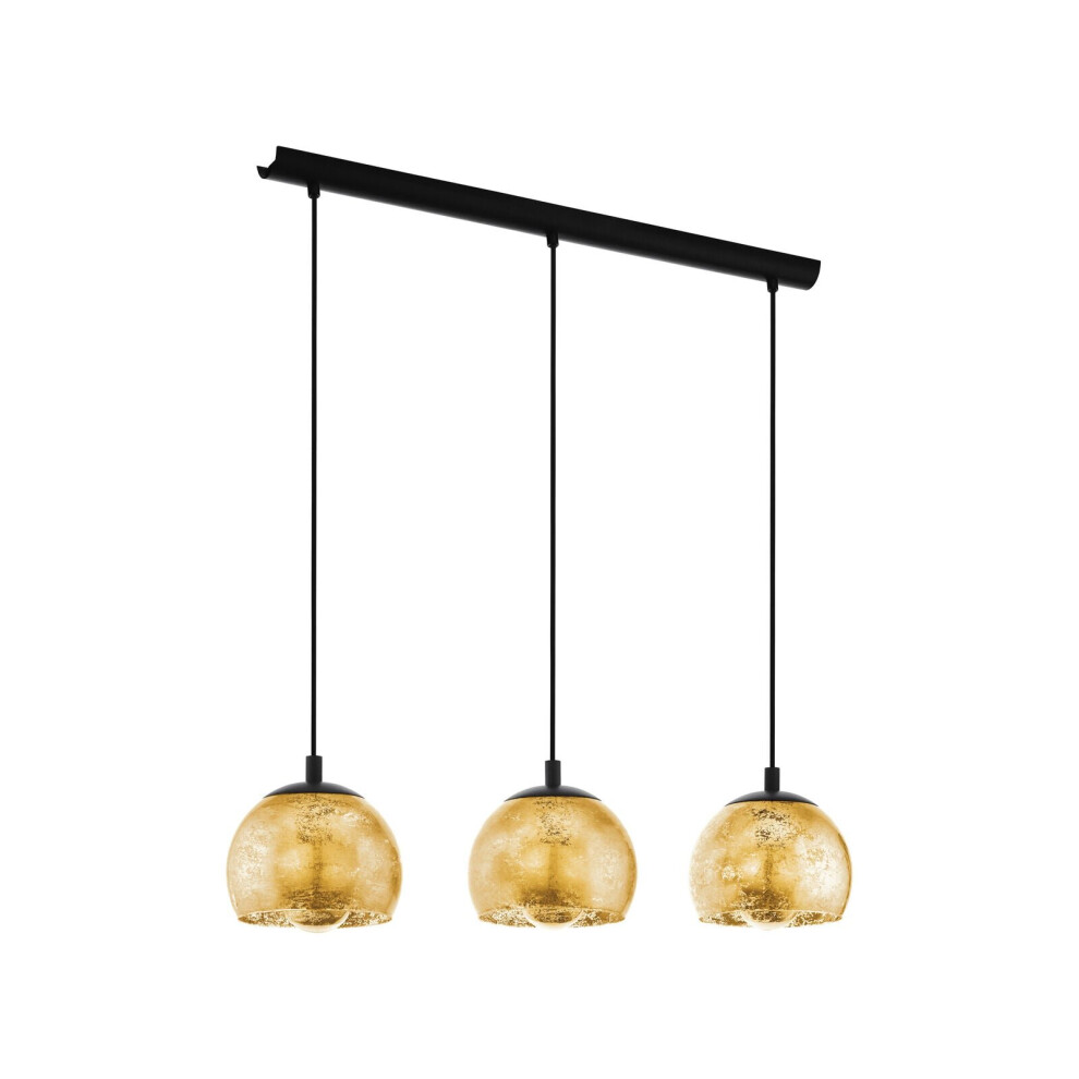 Pendant Ceiling Light Colour Black Shade Gold Color Glass Bulb E27 3x40W