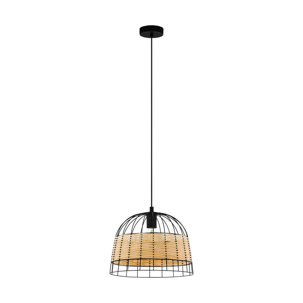 Loops Hanging Ceiling Pendant Light Black & Wicker 1X 40W E27 Hallway Feature Lamp