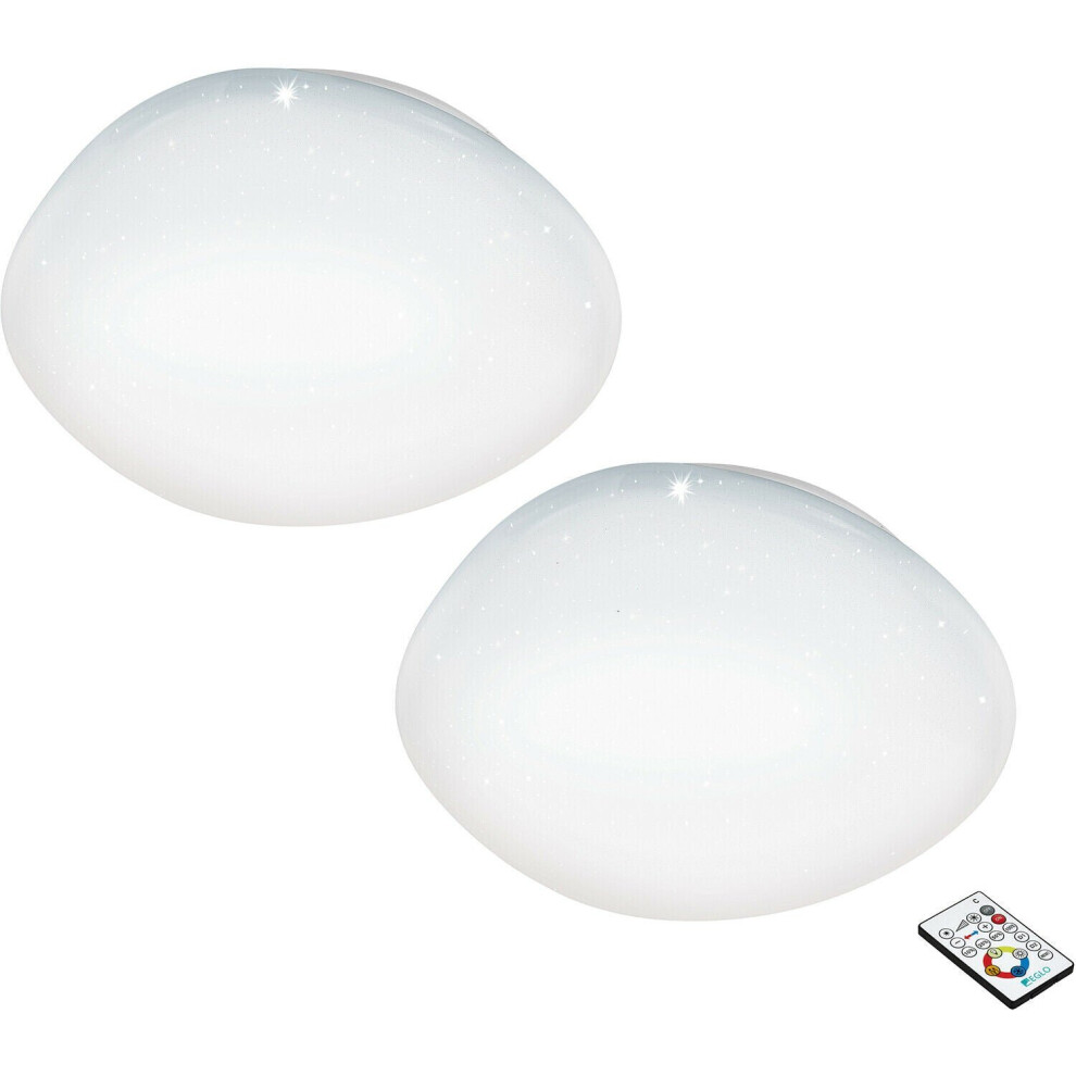 Loops 2 Pack Flush Ceiling Light White Shade White Plastic With Crystal Effect Led 34W
