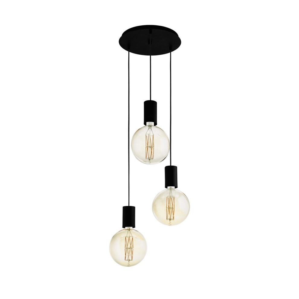 Loops Pendant Ceiling Light 3 Bulb Different Length Cable Colour Black Bulb E27 3X40w