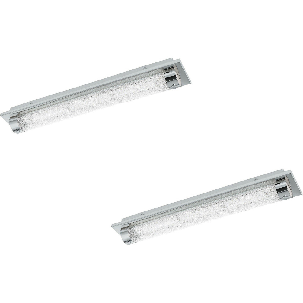 2 PACK Wall Flush Ceiling Light Colour Chrome Shade Clear Plastic Crystal LED