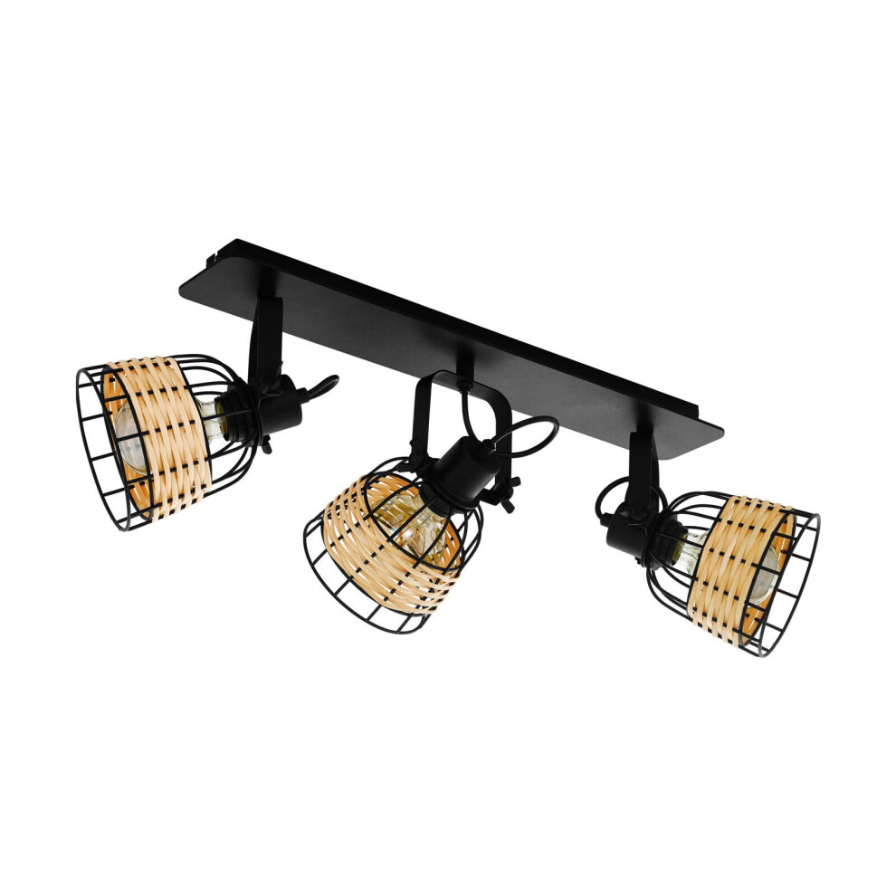 Loops Adjustable 3 Bulb Ceiling Spotlight Wicker Shade 40W E27 Kitchen Island Black