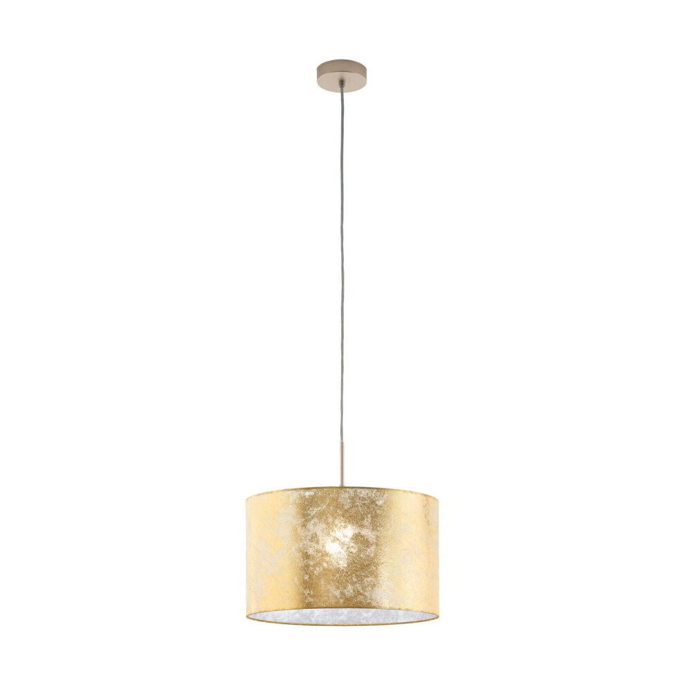 Loops Pendant Ceiling Colour Champagne Shade Fabric Bulb E27 1X60w Light/Gold