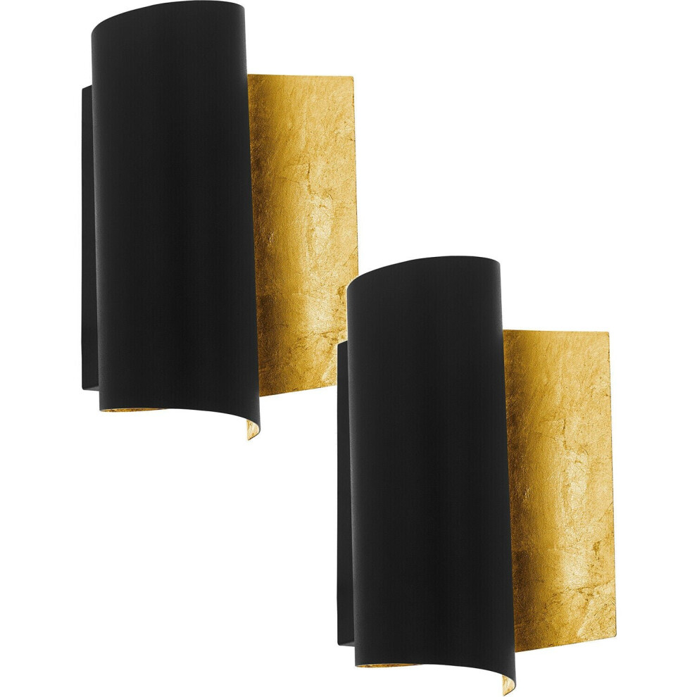 Loops 2 Pack Modern Wall Light Colour Black Gold Curved & Rounded Shade E27 1X40w
