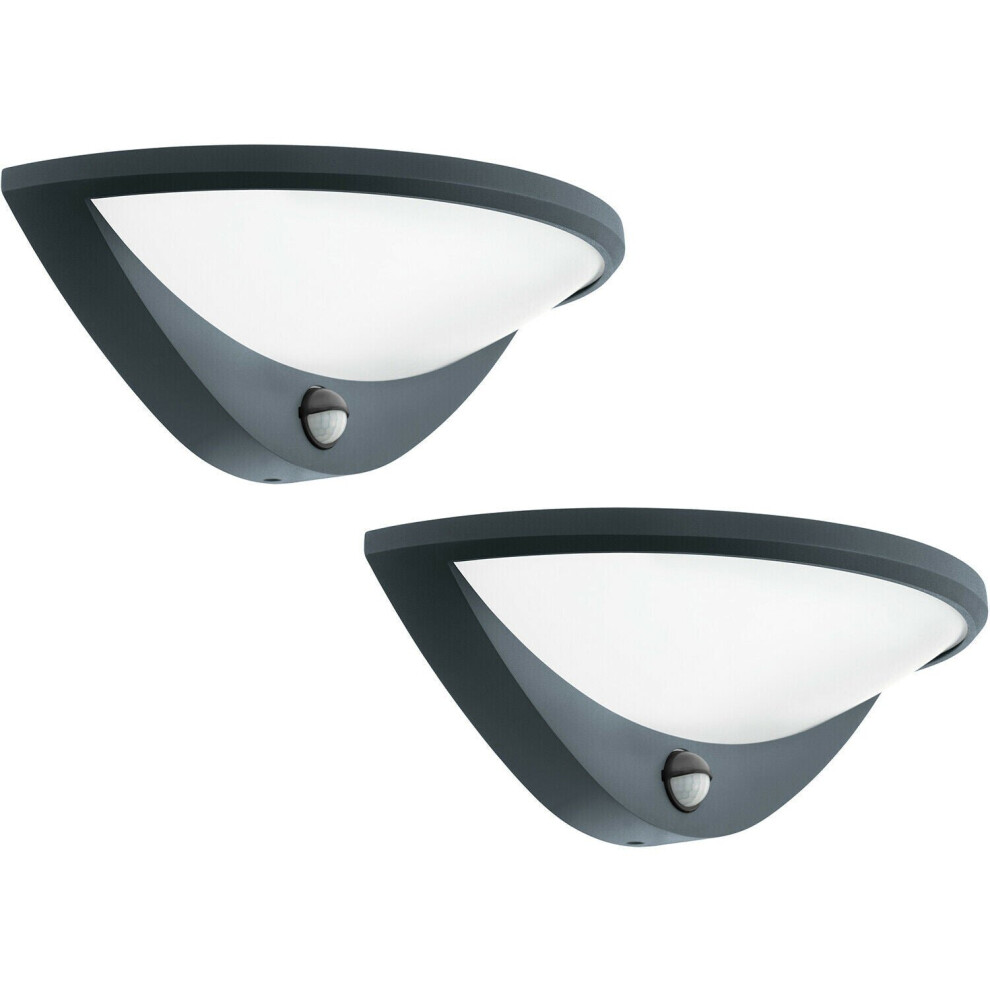 Loops 2 Pack Ip44 Outdoor Wall Light & Pir Sensor Anthracite Aluminium 9.3W Led