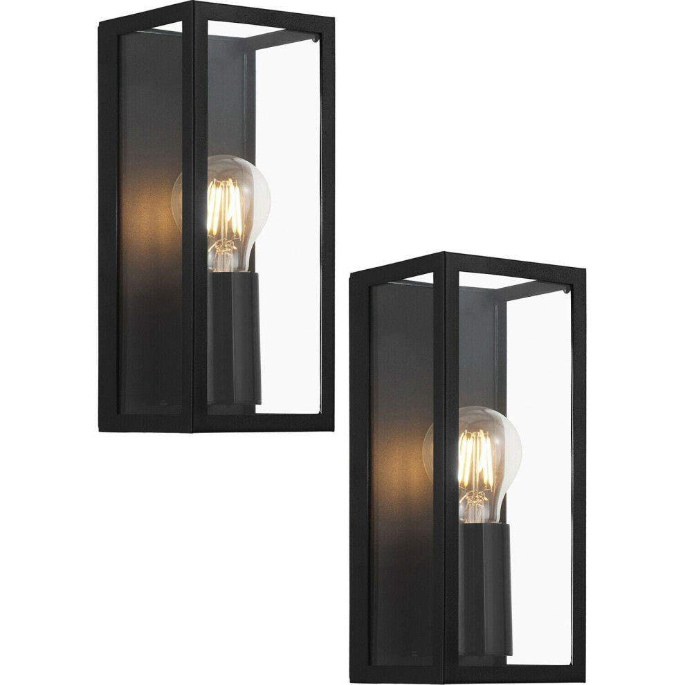 Loops 2 Pack Wall Light Colour Black Shade Clear Glass Metal Box Frame Bulb E27 1X60w