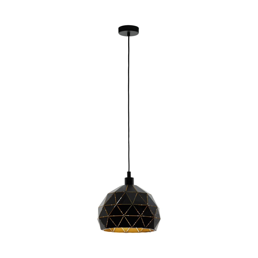 Pendant Ceiling Light Colour Black Faceted Outer Gold Inner Shade Bulb E27 1x60W