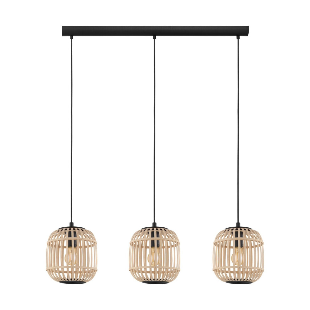 Loops Hanging Ceiling Pendant Light Black & Wicker Cage 3 X 28W E27 Island Lamp
