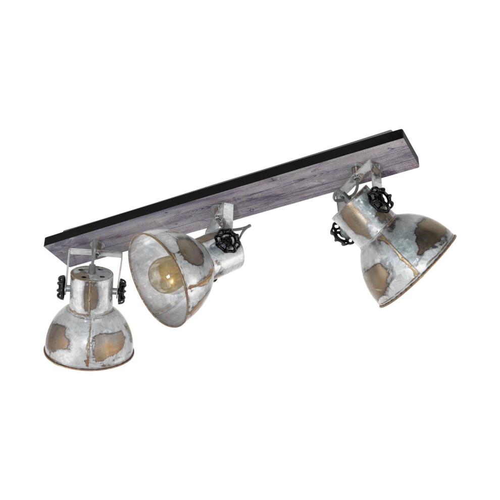 Loops Adjustable 3 Bulb Ceiling Spotlight Wood & Raw Industrial Steel Shade 40W E27