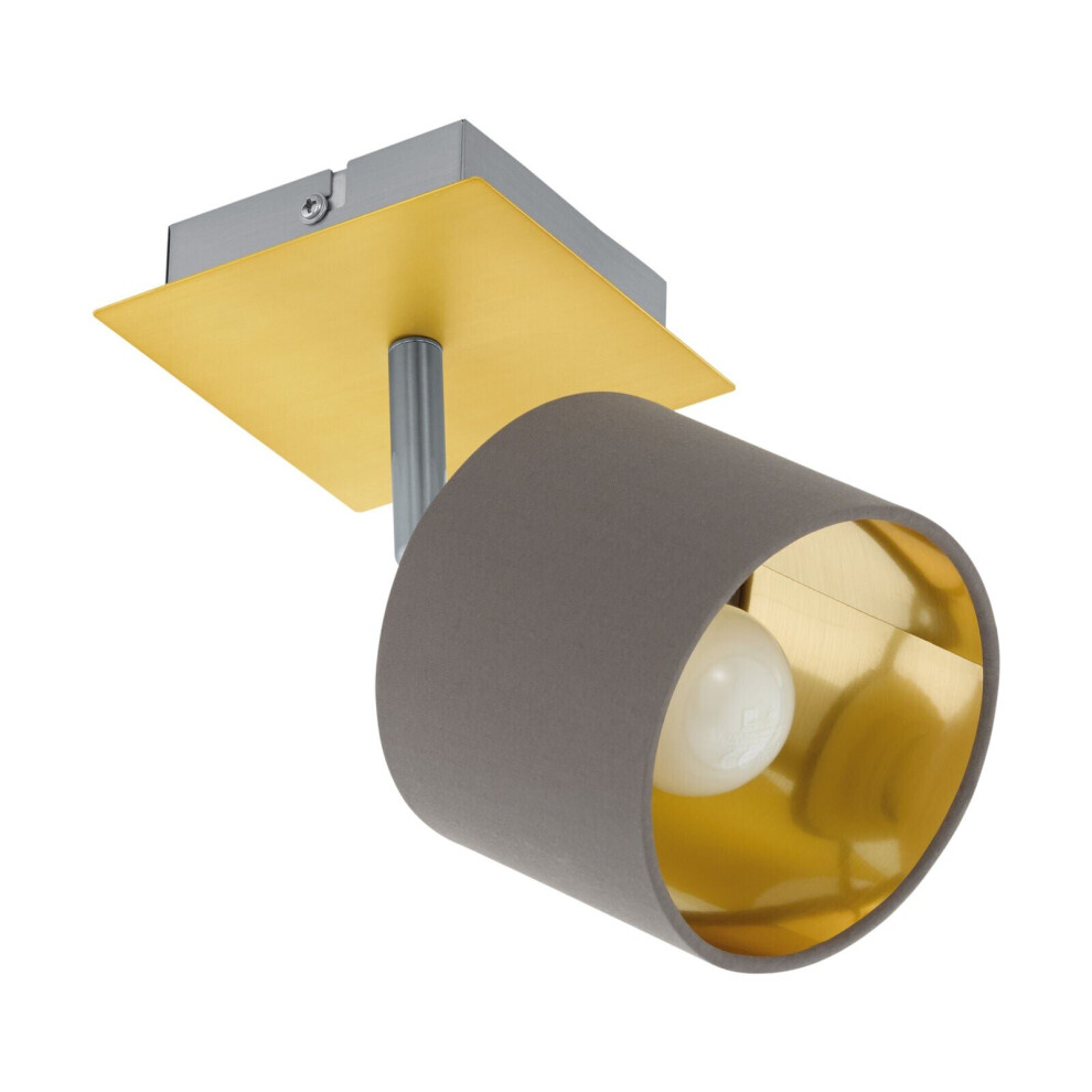 Loops Wall Colour Brushed Brass Satin Nickel Shade Cappuccino Fabric Bulb E14 7W Light