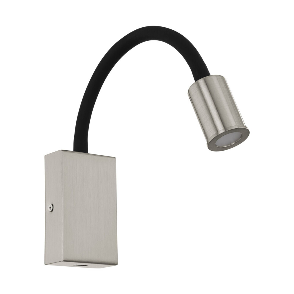 Loops Wall Light Colour Satin Nickel Black Steel & Plasic Bulb Led 3.5W Included
