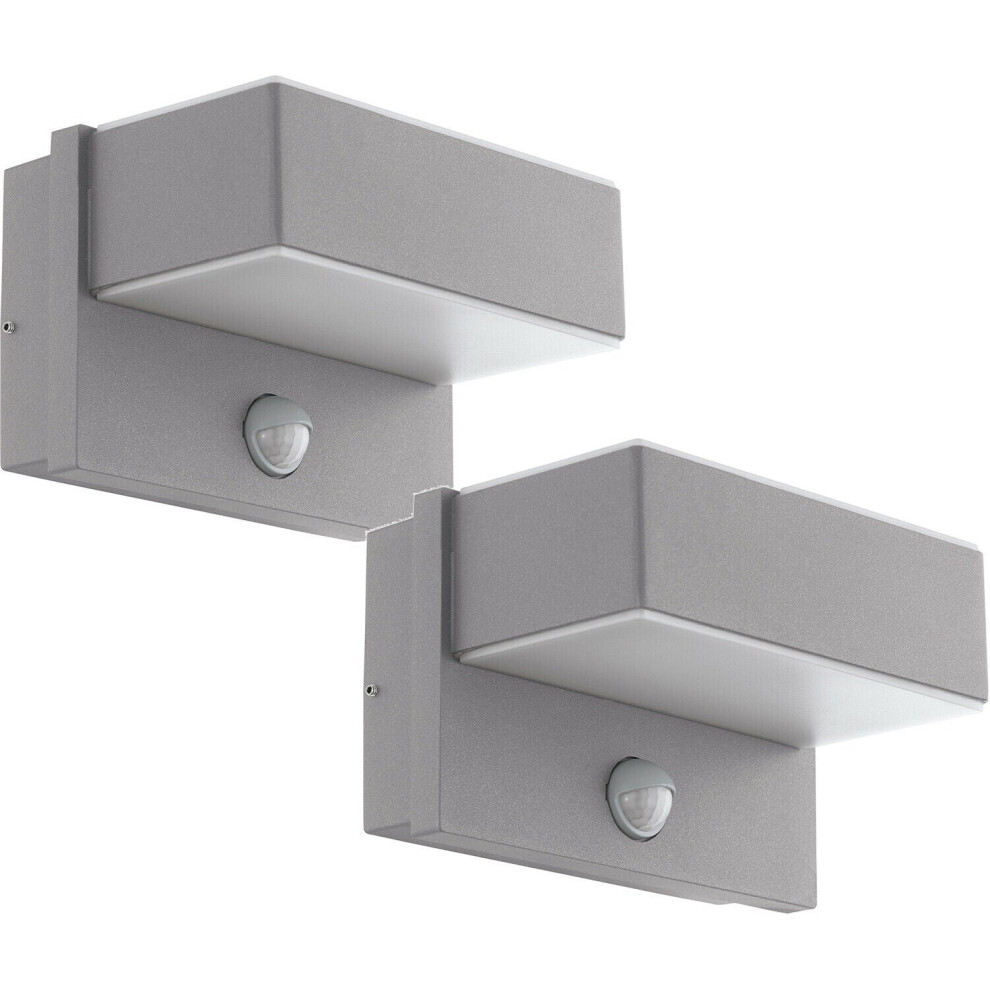 Loops 2 Pack Ip44 Outdoor Wall & Pir Sensor Steel Square 5.6W Led Light/Silver