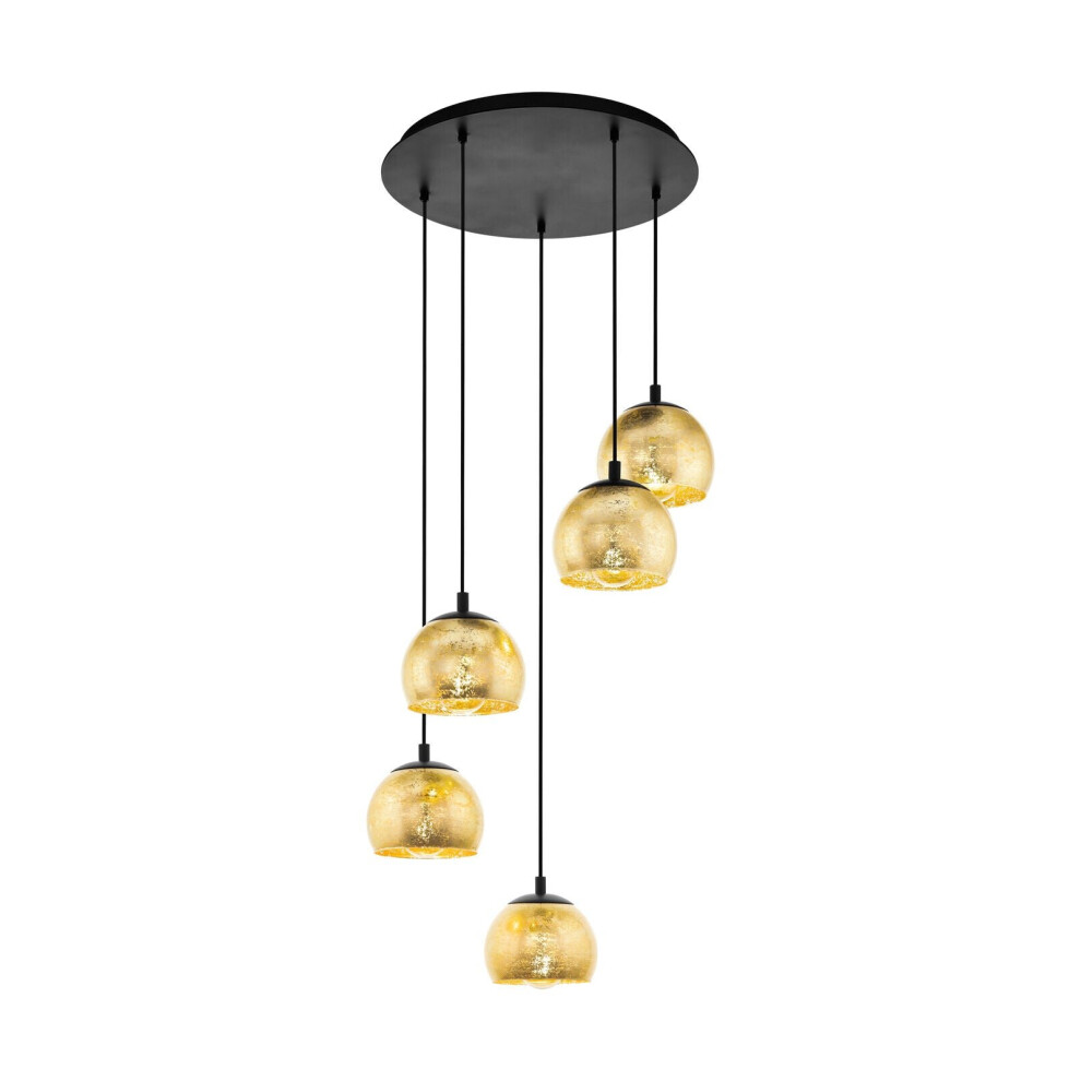 Pendant Ceiling Light Colour Black Shade Gold Color Glass Bulb E27 5x40W