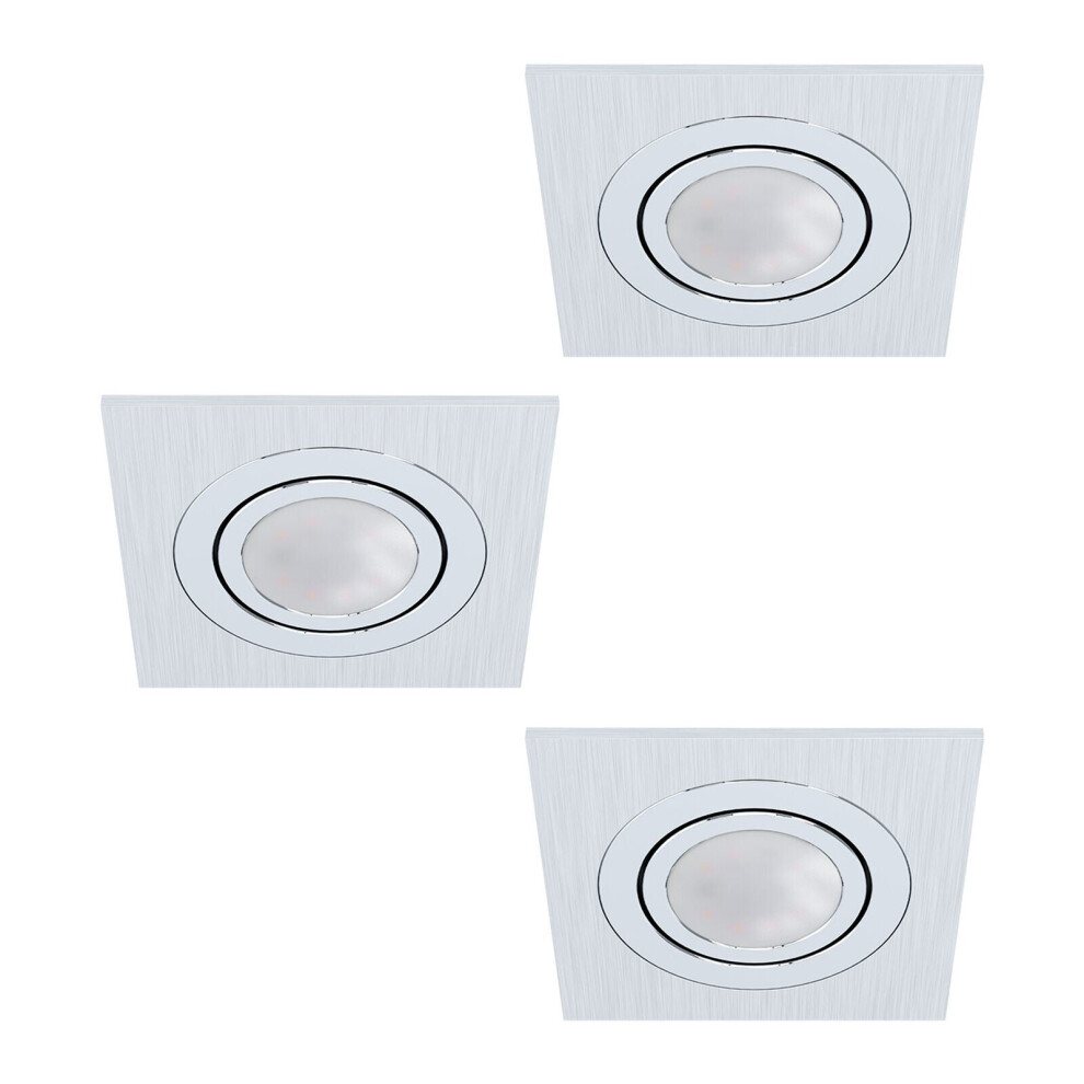 Loops 3 Pack Flush Ceiling Downlight Brushed Aluminium Square 3 X 5W Gu10 Bulb