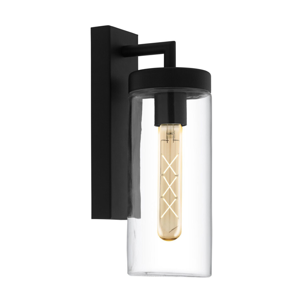 IP44 Outdoor Wall Light Black & Clear Glass shade 1x 60W E27 Bulb Porch Lamp