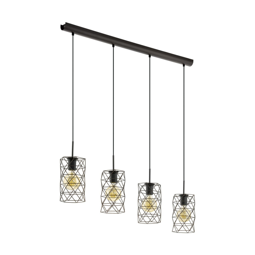Pendant 4 Bulb Ceiling Light Colour Dark Brown Open Wire Shades Bulb E27 4x60W