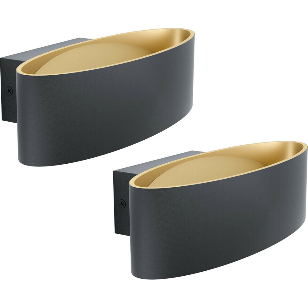 Loops 2 Pack Wall Light Colour Black Gold Shade Oval Transparent Plastic Led 10W Incl