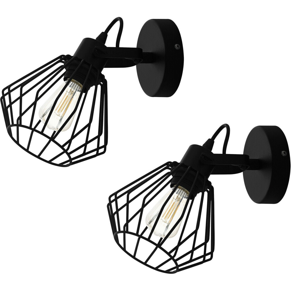 Loops 2 Pack Wall Flush Ceiling Light Colour Black Shade Open Wire Frame E27 1X40w