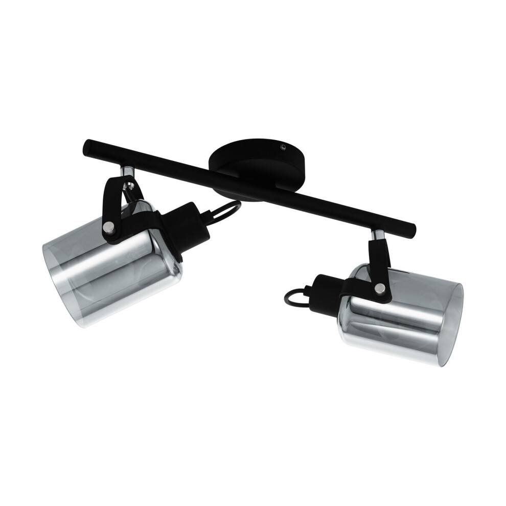 Loops Flush Ceiling Chrome Shade Glass Vaporized Bulb E27 2X40w Light/Black