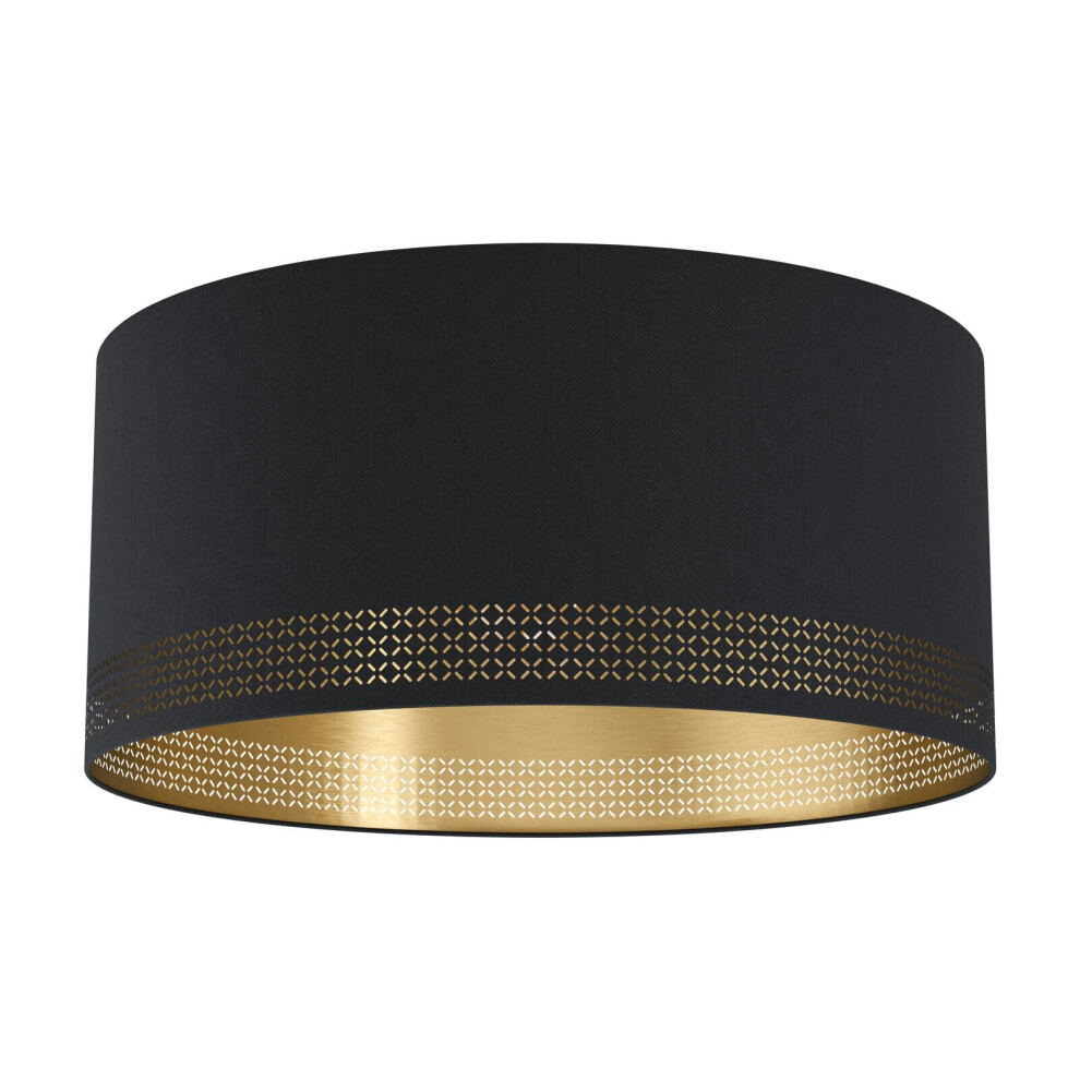 Loops Wall Flush Ceiling Light Colour Black Shade Black Gold Fabric Bulb E27 1X40w
