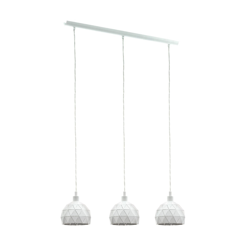 Pendant Ceiling Light Colour White Steel Round Faceted Shade Bulb E14 3x40W