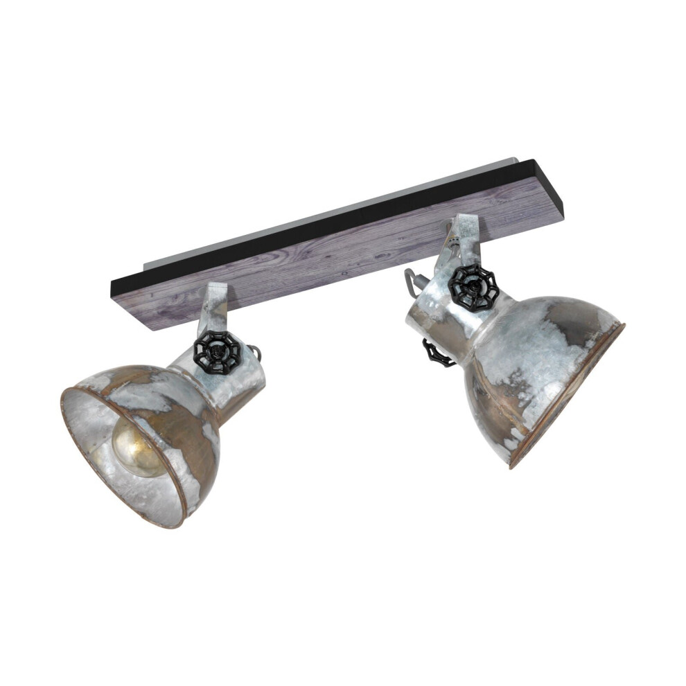 Loops Adjustable 2 Bulb Ceiling Spotlight Wood & Raw Industrial Steel Shade 40W E27