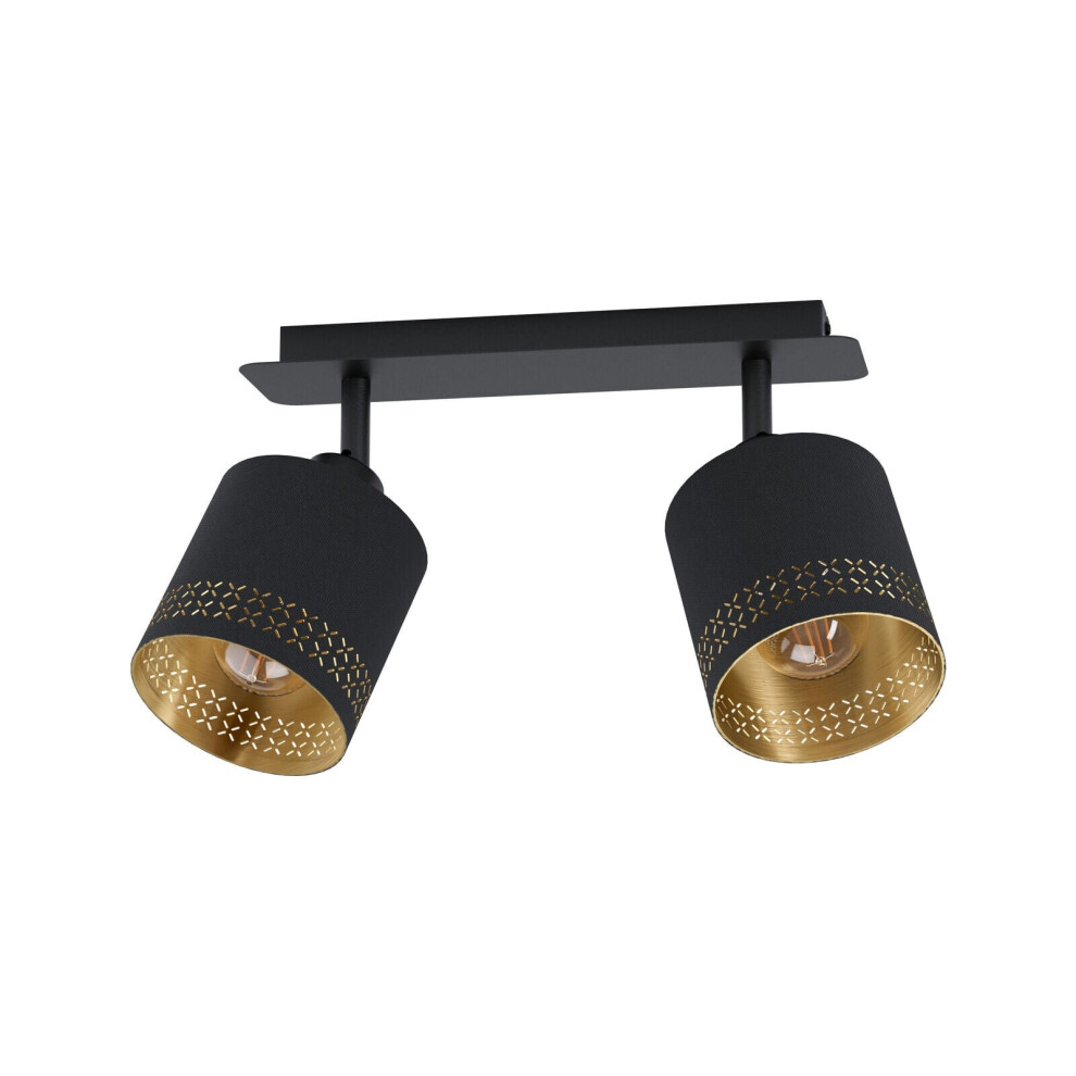 Loops Flush Ceiling Colour Shade Gold Fabric Bulb E27 2X28w Light/Black