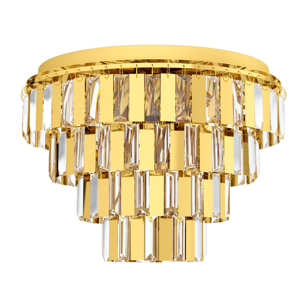 Loops Flush Ceiling Colour Brass Shade Tiered Clear Crystals Bulb E14 7X40w Light