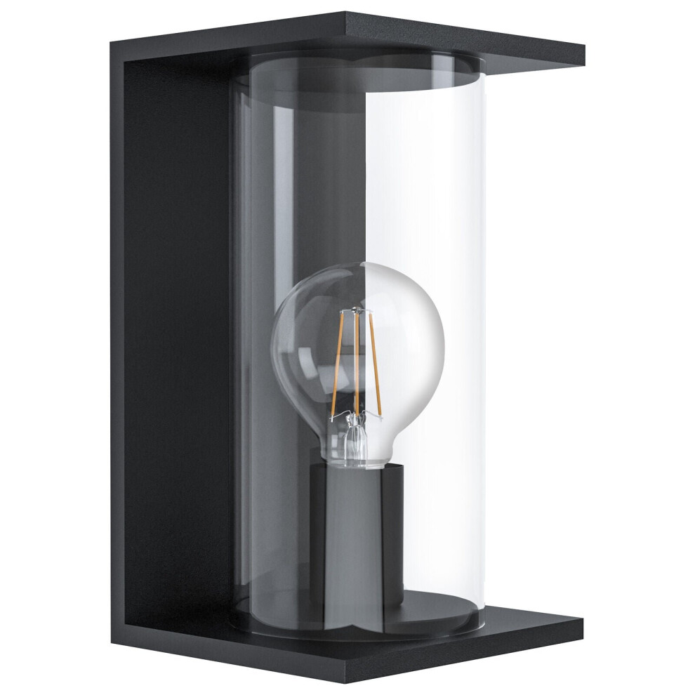 IP54 Outdoor Wall Light Black Round Glass Lantern 1x 40W E27 Bulb Porch Lamp