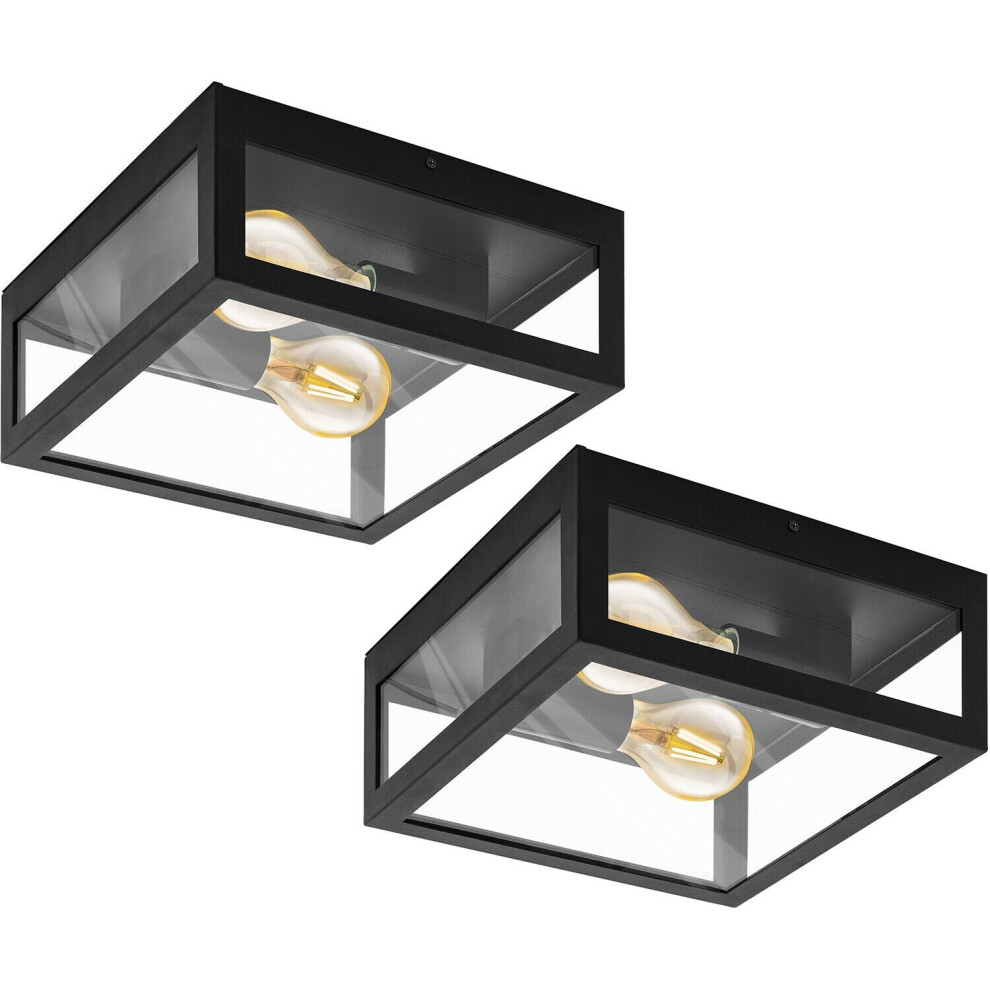 Loops 2 Pack Wall Flush Ceiling Light Colour Black Shade Clear Glass Bulb E27 2X40w