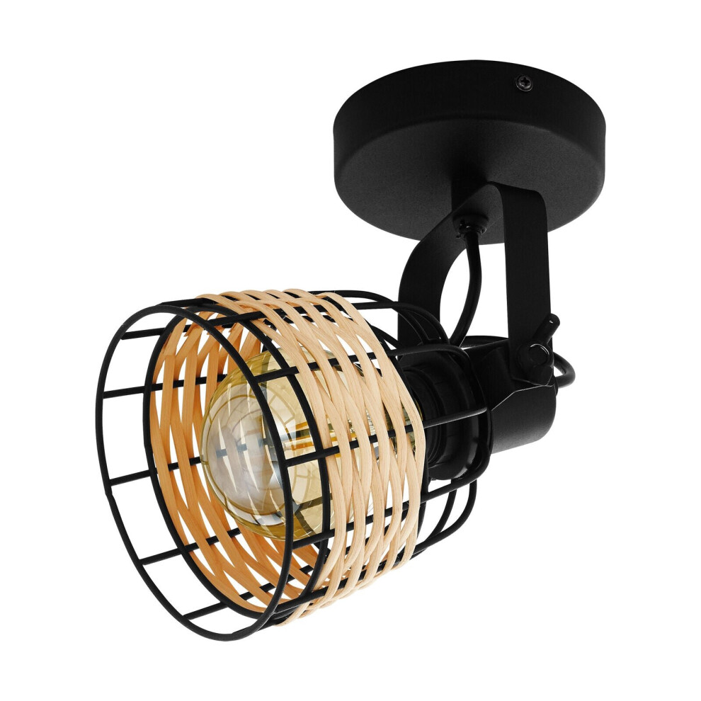 Wall / Ceiling Light Black & Wicker Adjustable Spotlight 1 x 40W E27 Bulb-image-OPC-P8WMBVG-NEW