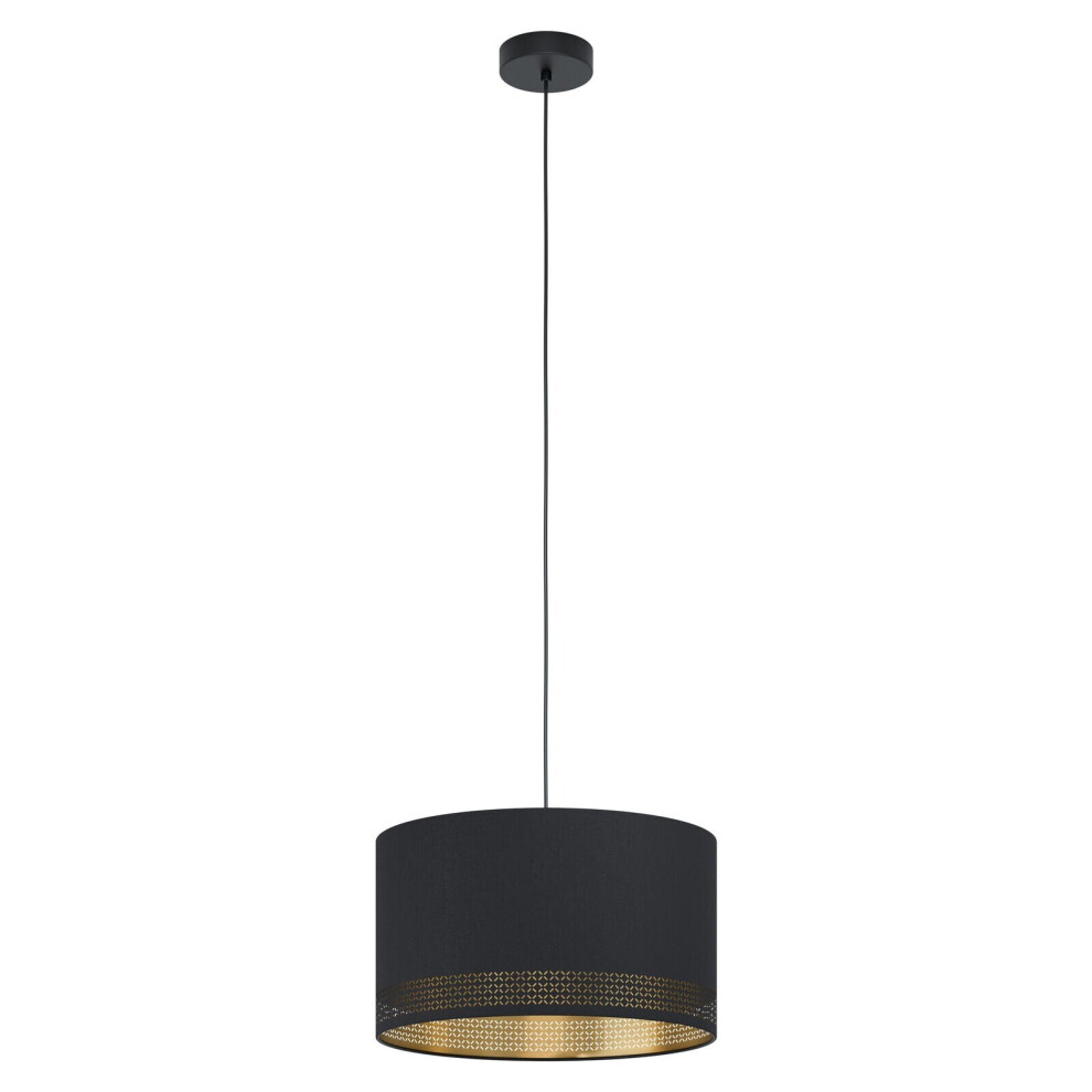 Loops Pendant Ceiling Light Colour Black Shade Black Gold Fabric Bulb E27 1X40w