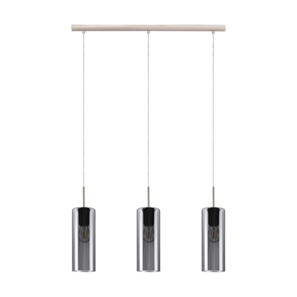 Loops Pendant Light Satin Nickel Shade Black Transparent Glass Vaporized E27 3X15w