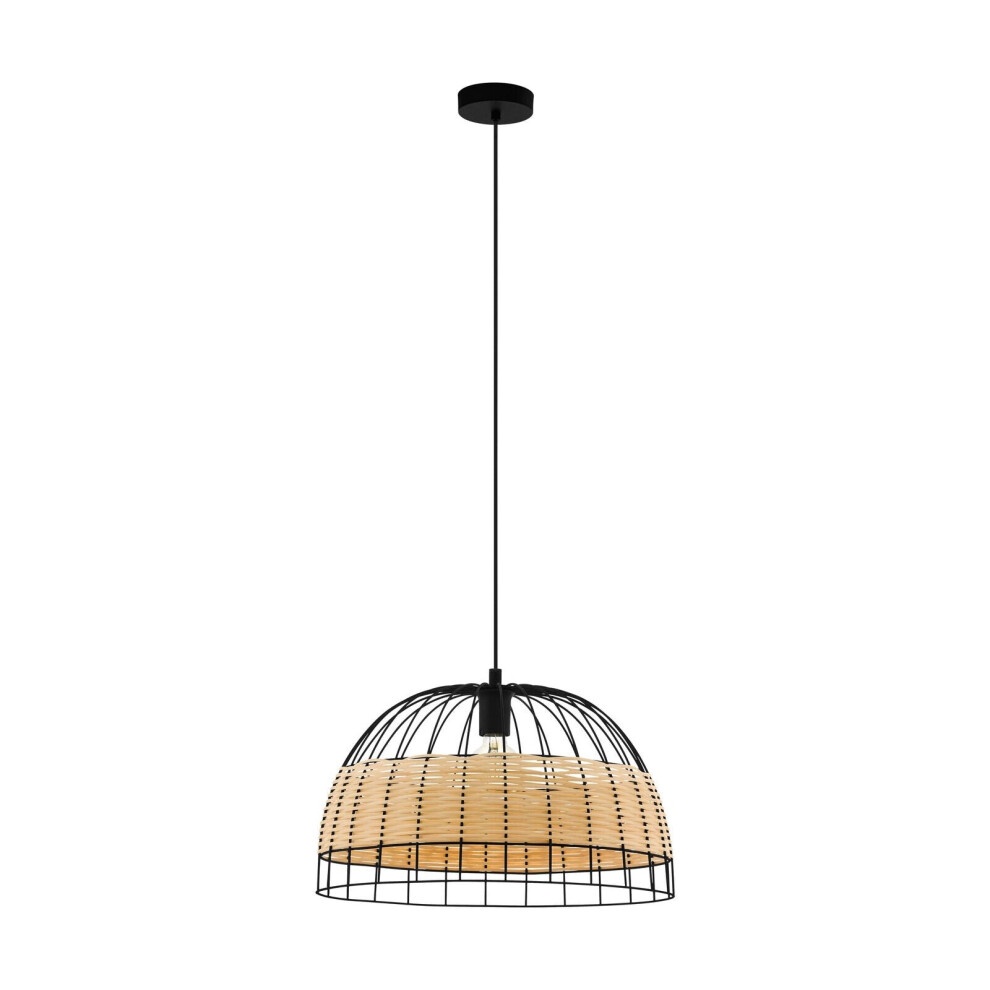 Loops Hanging Ceiling Pendant Light Black & Wicker 1X 40W E27 Hallway Feature Lamp